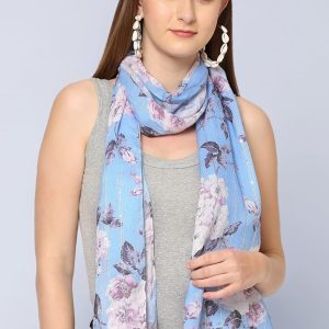 Blue Printed Cotton Blend Scarf